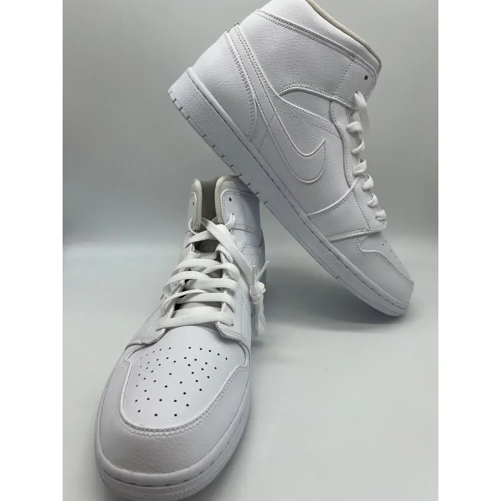 Nike Air Jordan 1 Mid Triple White 554724-129 Men's Shoe 14 NEW